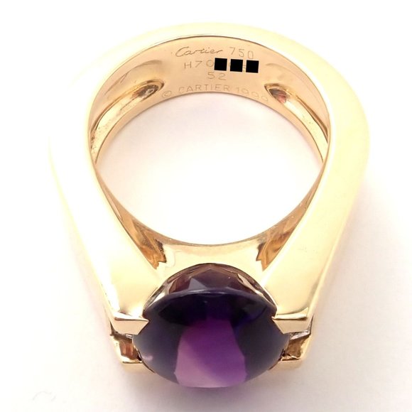 Authentic! Cartier Tankissi 18k Yellow Gold Diamond Large Amethyst Ring Paper - Picture 8 of 10